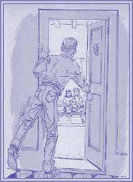 Cello illustration of Mart poking his head into the room.