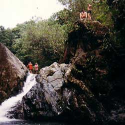 The waterslide and cliff.