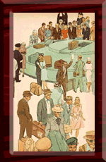 Picking up baggage.